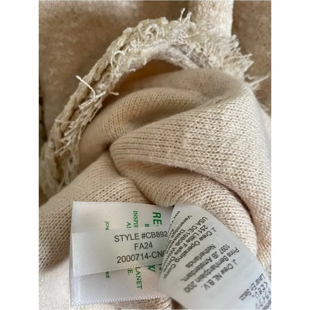J. Crew Marled Knit Sweater Lady Jacket Cream Fringe Blazer Sz XL